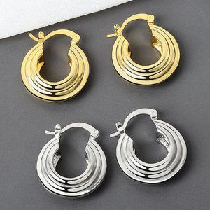 *NEW 925 Sterling Silver Textured Hoop Earrings C